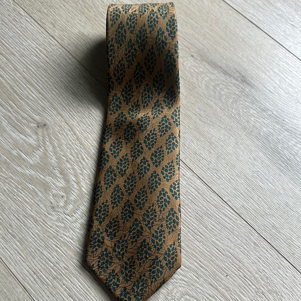 Dior Brown and Green Tie with Geometric Elegance